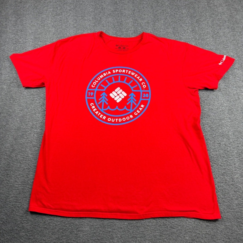 Columbia Sportswear Men's XL Red Graphic T-Shirt Greater Outdoor Gear Cotton Tee